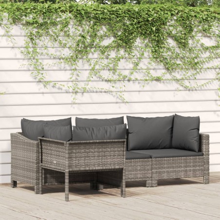 vidaXL Set Divani da Giardino 4 pz con Cuscini in Polyrattan Grigio