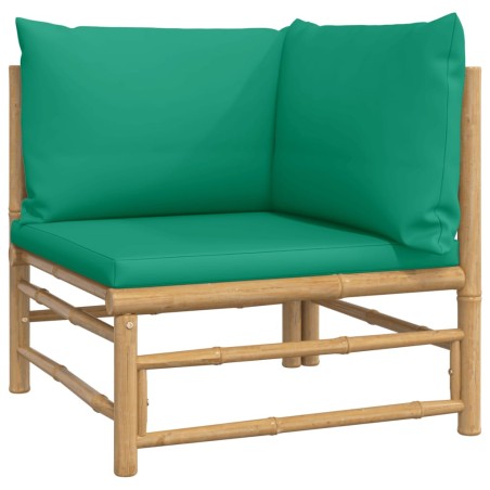 vidaXL Divano Angolare da Giardino con Cuscini Verdi in Bambù