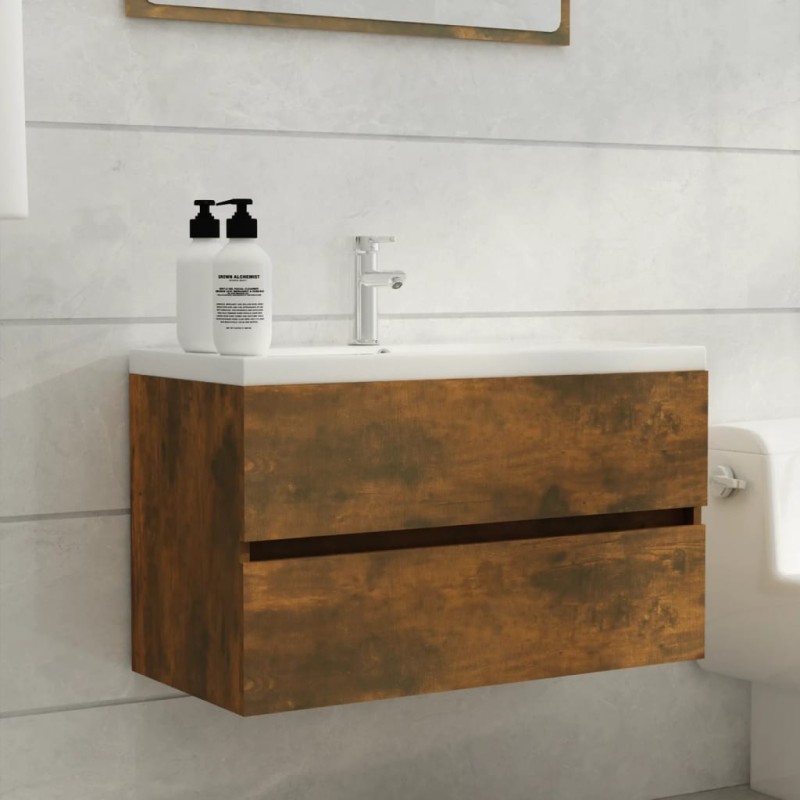 Mobile Sottolavabo Rovere Fumo 80x38,5x45 cm Legno Multistrato Mobile Sottolavabo Rovere Fumo 80x38,5x45 cm Legno Multistrato