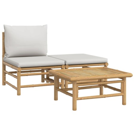vidaXL Set Salotto da Giardino 3pz con Cuscini Grigio Chiaro Bambù