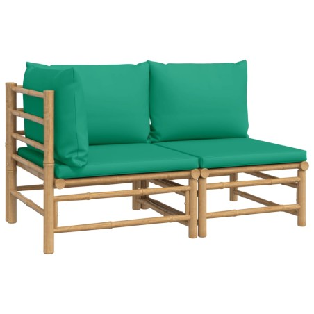 vidaXL Set Salotto da Giardino 2pz con Cuscini Verdi Bambù