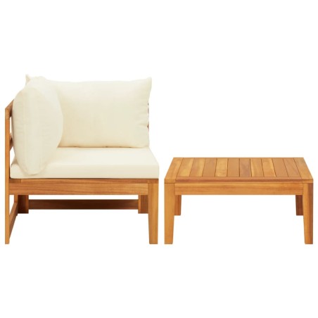 vidaXL Set Divani Giardino 2 pz Cuscini Bianco Crema in Legno d'Acacia