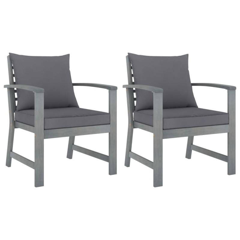 vidaXL Sedie da Giardino e Cuscini Grigio Scuro 2 pz Massello Acacia vidaXL Sedie da Giardino e Cuscini Grigio Scuro 2 pz Massello Acacia