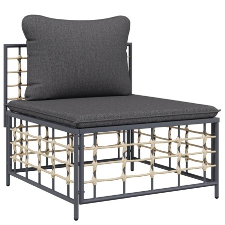 vidaXL Divano Centrale da Giardino con Cuscini Polyrattan Grigio Scuro