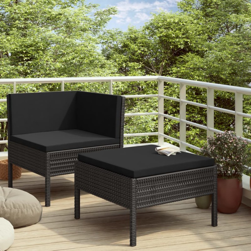 vidaXL Set Divani da Giardino 2 pz con Cuscini in Polyrattan Nero vidaXL Set Divani da Giardino 2 pz con Cuscini in Polyrattan Nero