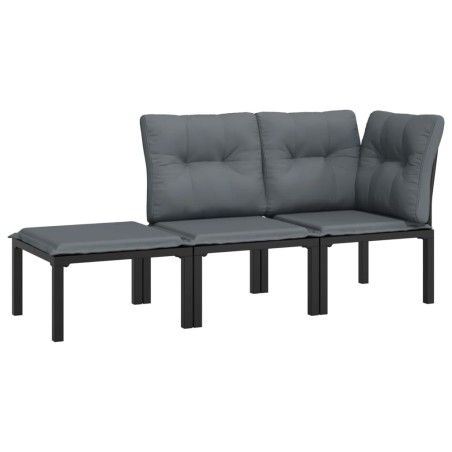 vidaXL Set Salotto da Giardino 3 pz Nero e Grigio in Polyrattan