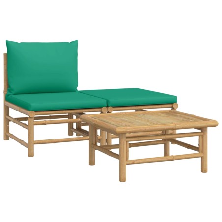 vidaXL Set Salotto da Giardino 3pz con Cuscini Verdi Bambù