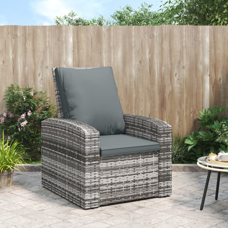 vidaXL Poltrona Reclinabile da Giardino con Cuscini Polyrattan Grigia vidaXL Poltrona Reclinabile da Giardino con Cuscini Polyrattan Grigia