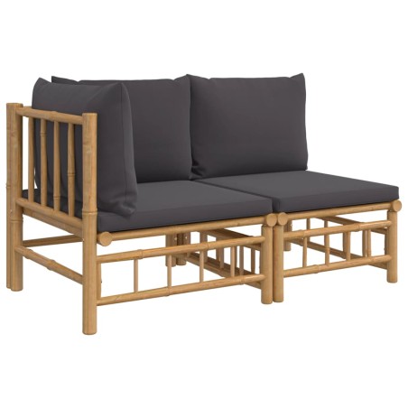 vidaXL Set Salotto da Giardino 2pz con Cuscini Grigio Scuro Bambù