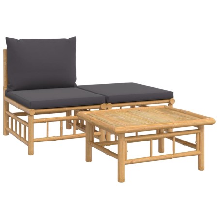 vidaXL Set Salotto da Giardino 3pz con Cuscini Grigio Scuro Bambù