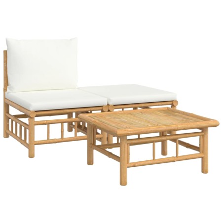 vidaXL Set Salotto da Giardino 3pz con Cuscini Bianco Crema in Bambù