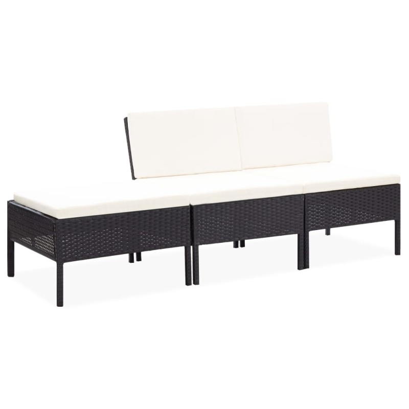 vidaXL Set Divani da Giardino 3 pz con Cuscini in Polyrattan Nero vidaXL Set Divani da Giardino 3 pz con Cuscini in Polyrattan Nero