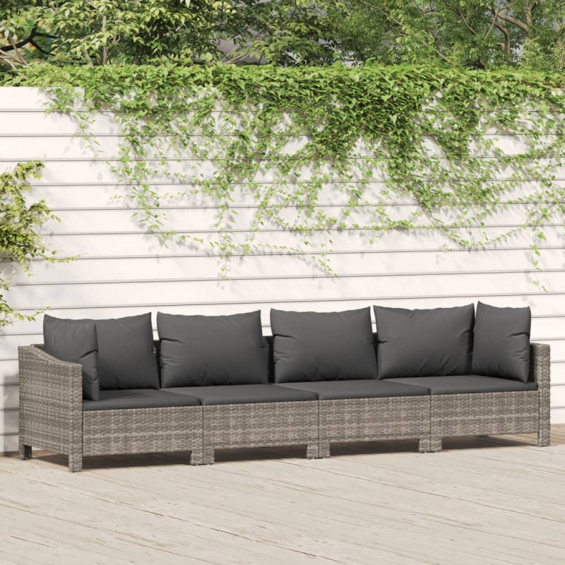 vidaXL Set Divani da Giardino 4 pz con Cuscini in Polyrattan Grigio vidaXL Set Divani da Giardino 4 pz con Cuscini in Polyrattan Grigio