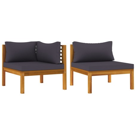 vidaXL Set Divani da Giardino 2 pz con Cuscini Grigio Scuro in Acacia