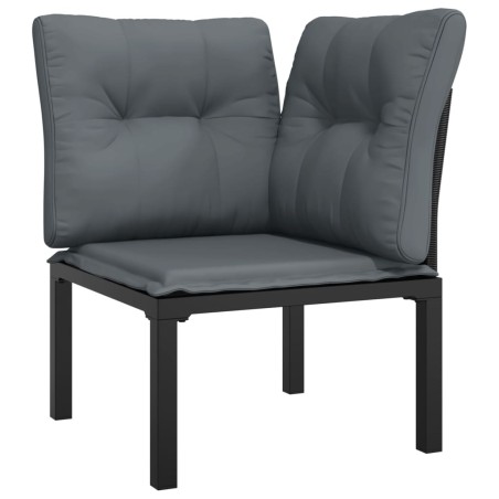 vidaXL Poltrona Angolare Giardino con Cuscini Polyrattan Nero e Grigio
