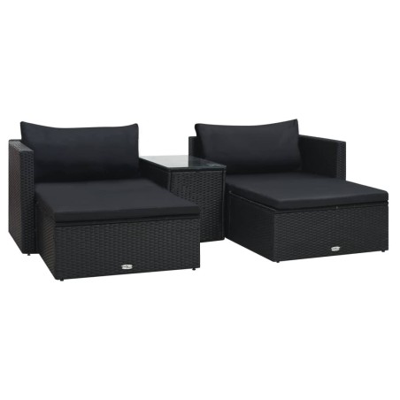 vidaXL Set Divani da Giardino 5 pz con Cuscini in Polyrattan Nero