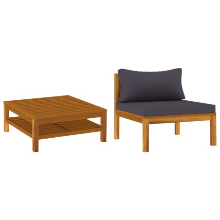 vidaXL Set Divani da Giardino 2pz Cuscini Grigio Scuro Massello Acacia