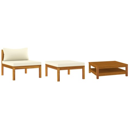 vidaXL Set Divani Giardino 3 pz Cuscini Bianco Crema in Legno d'Acacia