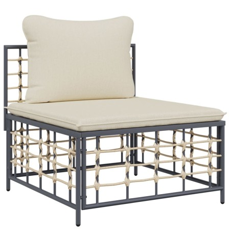 vidaXL Divano Centrale da Giardino con Cuscini in Polyrattan Beige
