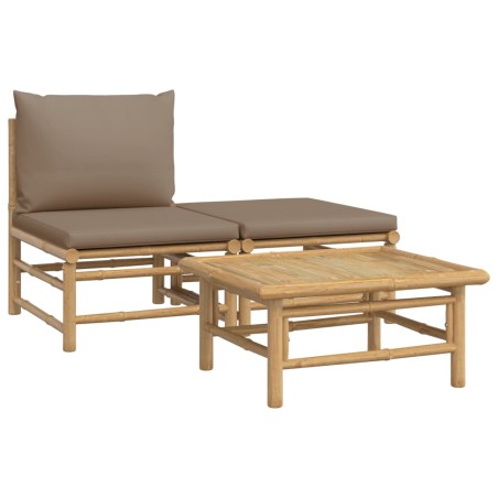 vidaXL Set Salotto da Giardino 3pz con Cuscini Tortora Bambù