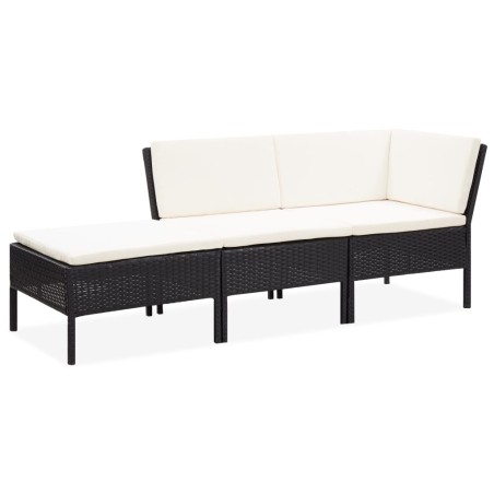 vidaXL Set Divani da Giardino 3 pz con Cuscini in Polyrattan Nero
