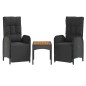 vidaXL Sedie Reclinabili da Giardino 2 pz con Tavolo Nero Polyrattan