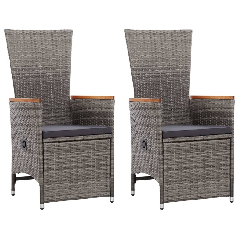 vidaXL Sedie da Giardino Reclinabili 2 pz e Cuscini Polyrattan Grigio vidaXL Sedie da Giardino Reclinabili 2 pz e Cuscini Polyrattan Grigio