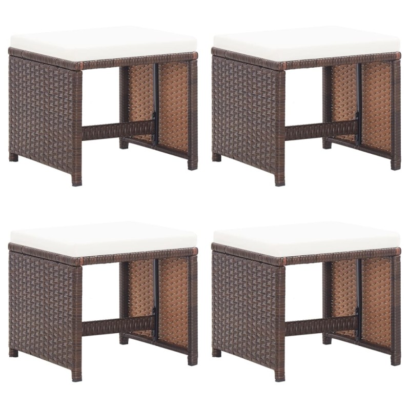 vidaXL Sgabelli da Giardino 4 pz con Cuscini in Polyrattan Marrone vidaXL Sgabelli da Giardino 4 pz con Cuscini in Polyrattan Marrone