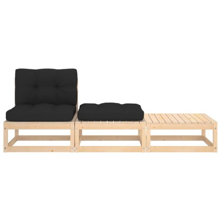vidaXL Set Divani da Giardino 3 pz con Cuscini Legno Massello Pino