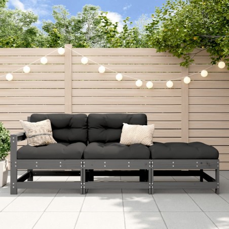 vidaXL Set Divani da Giardino 3pz con Cuscini in Legno Massello Grigio