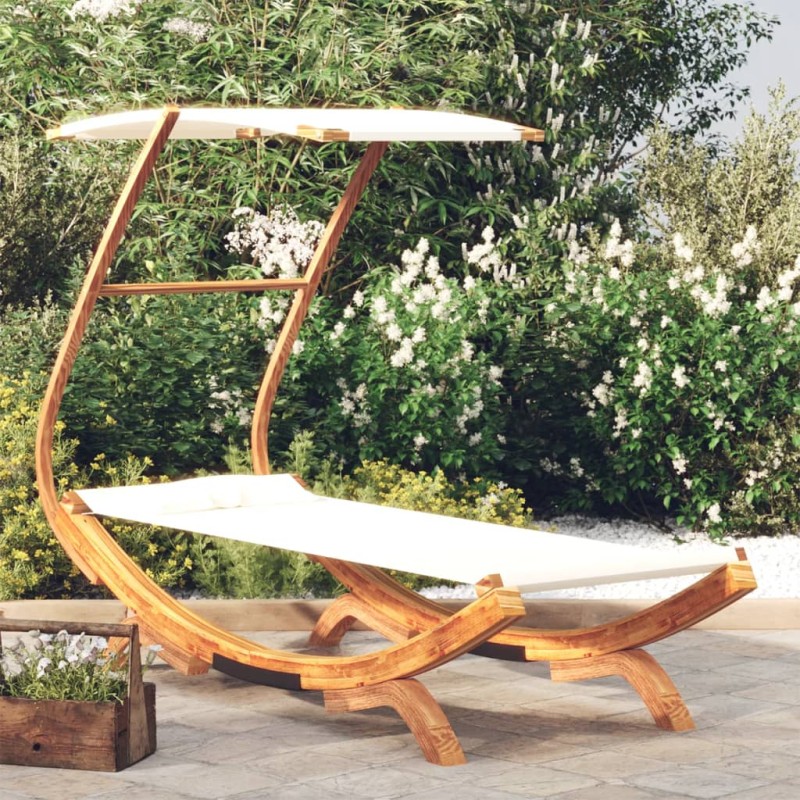 vidaXL Lettino con Tettuccio 100x190x134 cm in Legno Curvato Crema vidaXL Lettino con Tettuccio 100x190x134 cm in Legno Curvato Crema