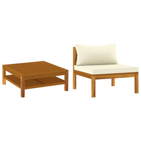 vidaXL Set Divani da Giardino 2pz Cuscini Bianco Crema Massello Acacia
