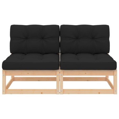 vidaXL Divani Centrali da Giardino con Cuscini 2 pz in Legno di Pino
