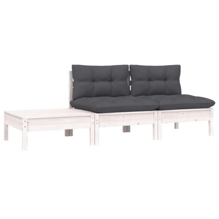 vidaXL Set Divani da Giardino 3 pz con Cuscini Massello Pino Bianco
