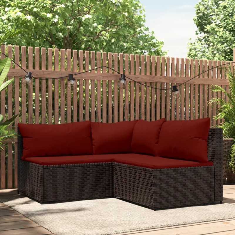 vidaXL Set Mobili da Giardino 3 pz con Cuscini in Polyrattan Marrone vidaXL Set Mobili da Giardino 3 pz con Cuscini in Polyrattan Marrone