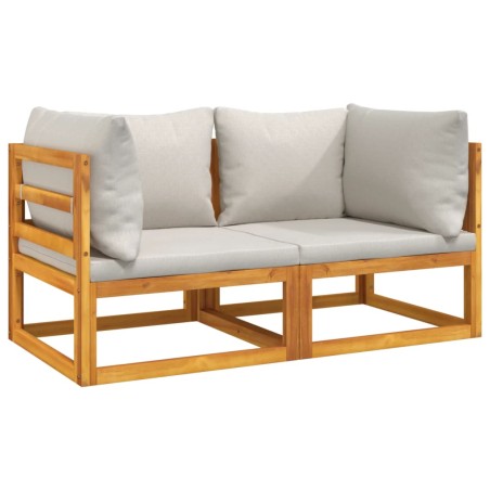 vidaXL Divani Angolo Modulari 2pz Cuscini Grigio Chiaro Legno Acacia