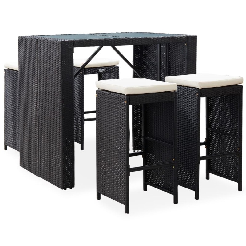 vidaXL Set da Bar da Giardino 5 pz in Polyrattan e Vetro Nero vidaXL Set da Bar da Giardino 5 pz in Polyrattan e Vetro Nero