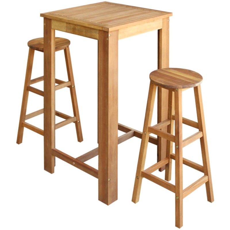 Tavolo e Sedie da Bar Set 3 pz in Legno Massello di Acacia Tavolo e Sedie da Bar Set 3 pz in Legno Massello di Acacia