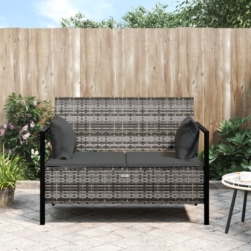 vidaXL Panca da Giardino a 2 Posti con Cuscini in Polyrattan Grigio vidaXL Panca da Giardino a 2 Posti con Cuscini in Polyrattan Grigio