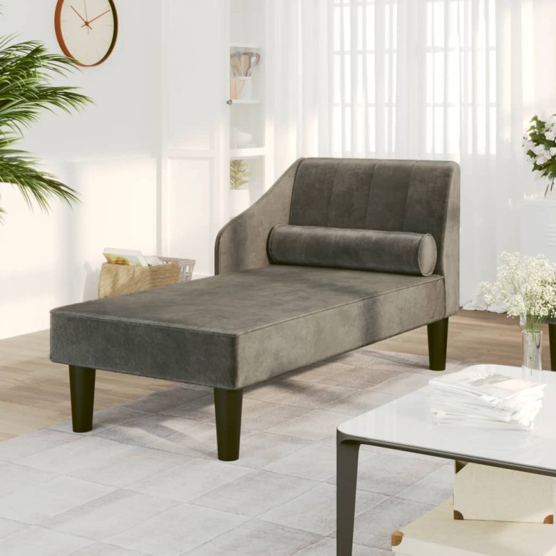 vidaXL Sdraio con Capezzale Grigio Scuro in Velluto vidaXL Sdraio con Capezzale Grigio Scuro in Velluto