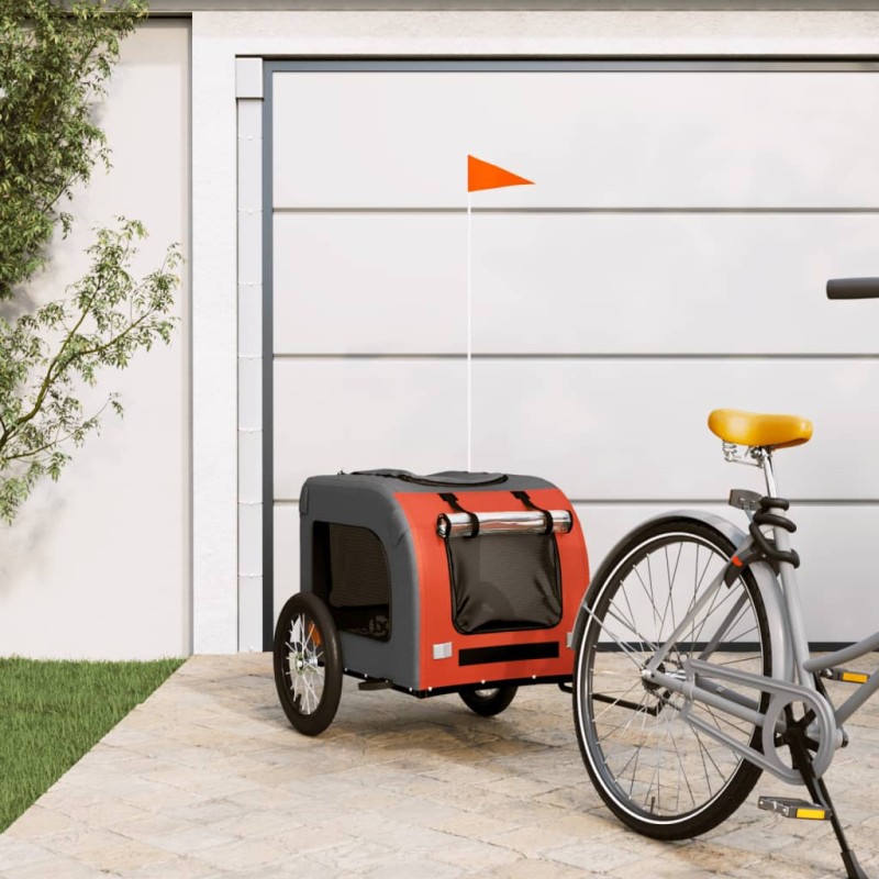 vidaXL Rimorchio da Bici per Animali Arancione e Grigio Oxford e Ferro vidaXL Rimorchio da Bici per Animali Arancione e Grigio Oxford e Ferro