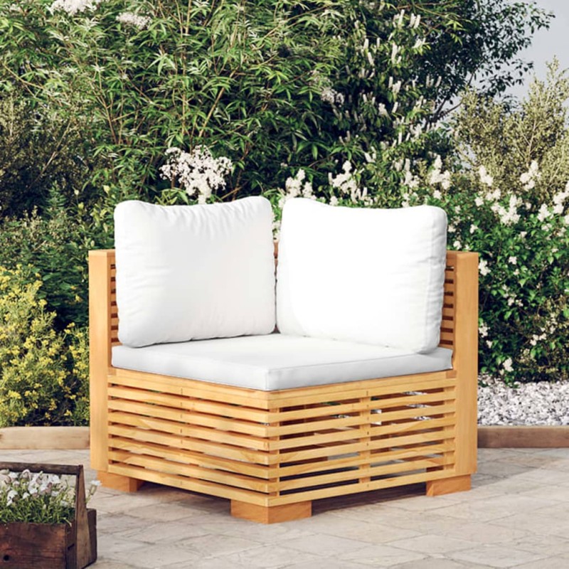vidaXL Divano Angolare da Giardino con Cuscini Crema Massello di Teak vidaXL Divano Angolare da Giardino con Cuscini Crema Massello di Teak