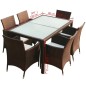 vidaXL Set da Pranzo da Giardino 7 pz con Cuscini Polyrattan Marrone vidaXL Set da Pranzo da Giardino 7 pz con Cuscini Polyrattan Marrone