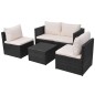 vidaXL Set Divani da Giardino 5 pz con Cuscini in Polyrattan Nero vidaXL Set Divani da Giardino 5 pz con Cuscini in Polyrattan Nero