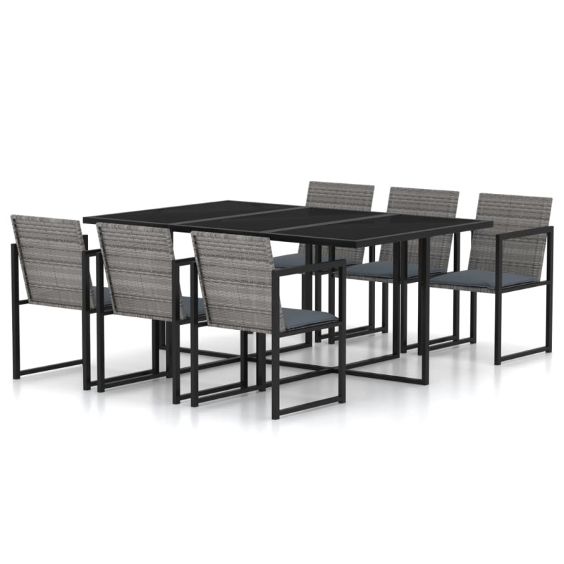 vidaXL Set da Pranzo per Esterni 7 pz con Cuscini in Polyrattan Grigio vidaXL Set da Pranzo per Esterni 7 pz con Cuscini in Polyrattan Grigio