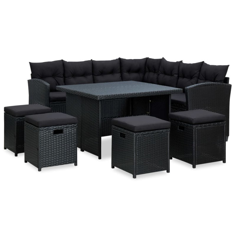 vidaXL Set Divani da Giardino 6 pz con Cuscini in Polyrattan Nero vidaXL Set Divani da Giardino 6 pz con Cuscini in Polyrattan Nero