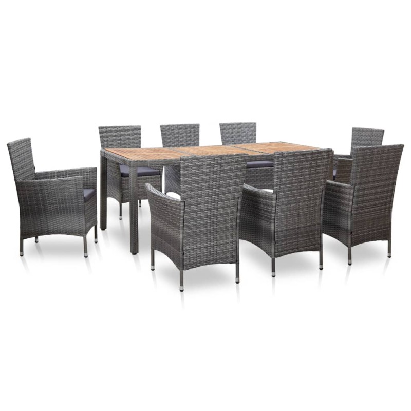 vidaXL Set da Pranzo da Giardino 9 pz con Cuscini in Polyrattan Grigio vidaXL Set da Pranzo da Giardino 9 pz con Cuscini in Polyrattan Grigio