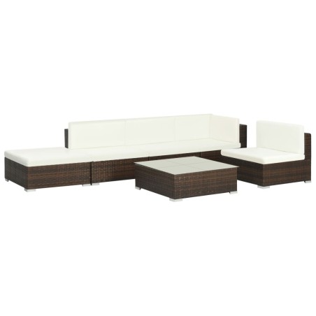 vidaXL Set Divani da Giardino 6 pz con Cuscini in Polyrattan Marrone