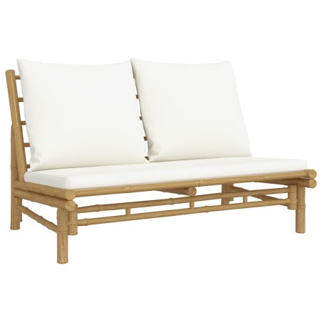 vidaXL Panca da Giardino con Cuscini Bianco Crema in Bambù