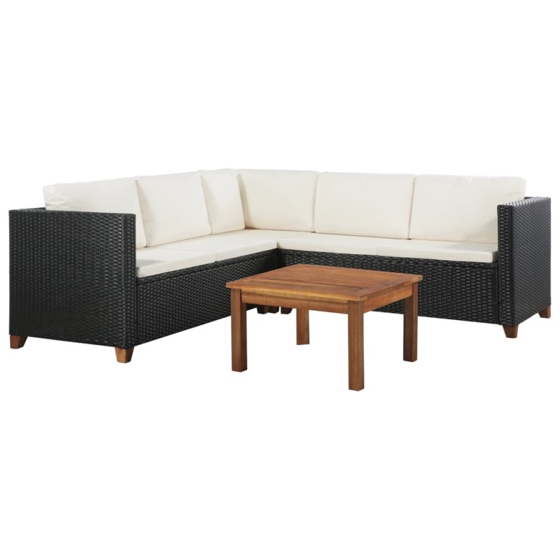 vidaXL Set Divani da Giardino 4 pz con Cuscini in Polyrattan Nero vidaXL Set Divani da Giardino 4 pz con Cuscini in Polyrattan Nero